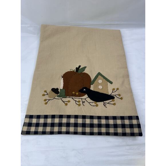 Table Runner Primitive Pumpkin Birdhouse Plaid Harvest Autumn Home By Raghu 34.5 - Picture 2 of 5